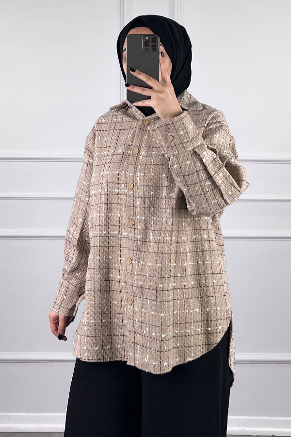 Arkası Uzun Tüvit Gömlek - Vizon Arkası Uzun Tüvit Gömlek - Vizon