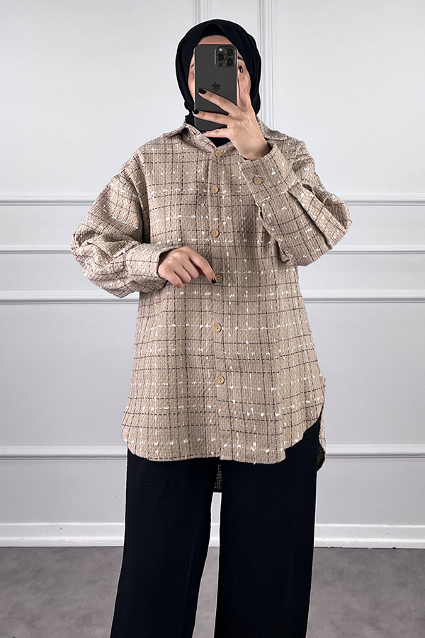 Arkası Uzun Tüvit Gömlek - Vizon Arkası Uzun Tüvit Gömlek - Vizon