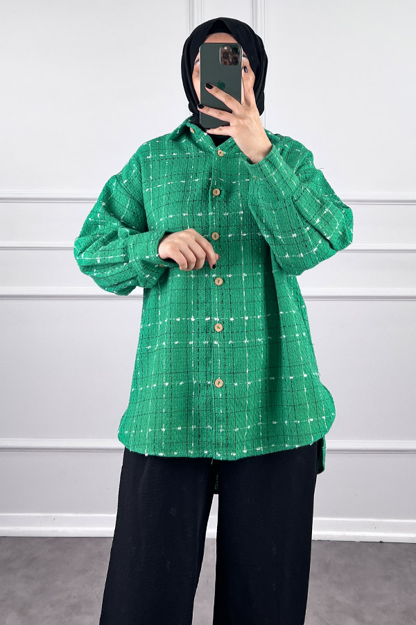 Arkası Uzun Tüvit Gömlek - Yesil