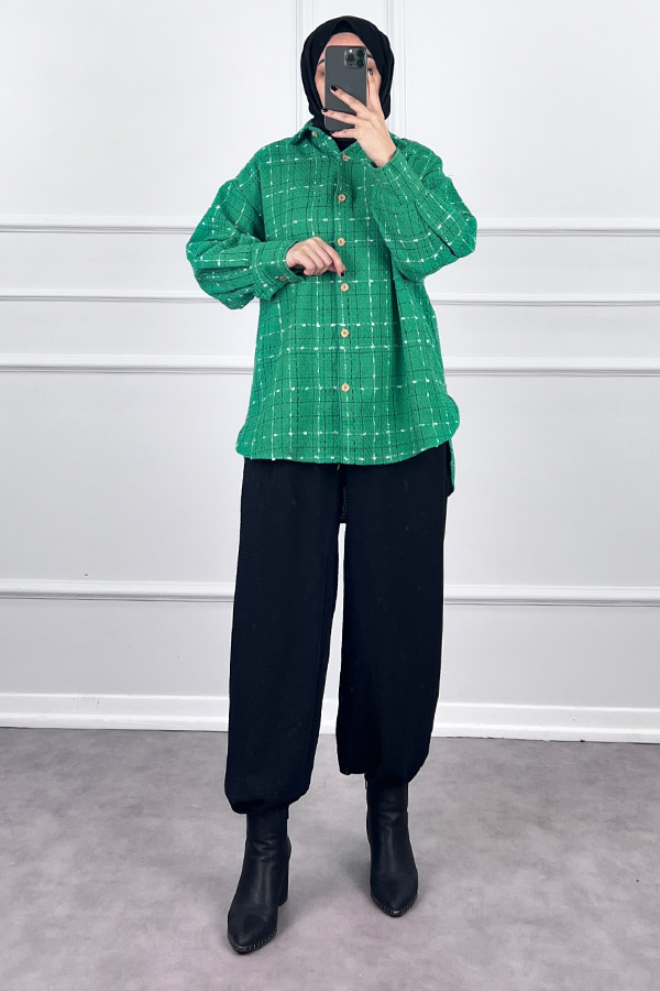 Arkası Uzun Tüvit Gömlek - Yesil