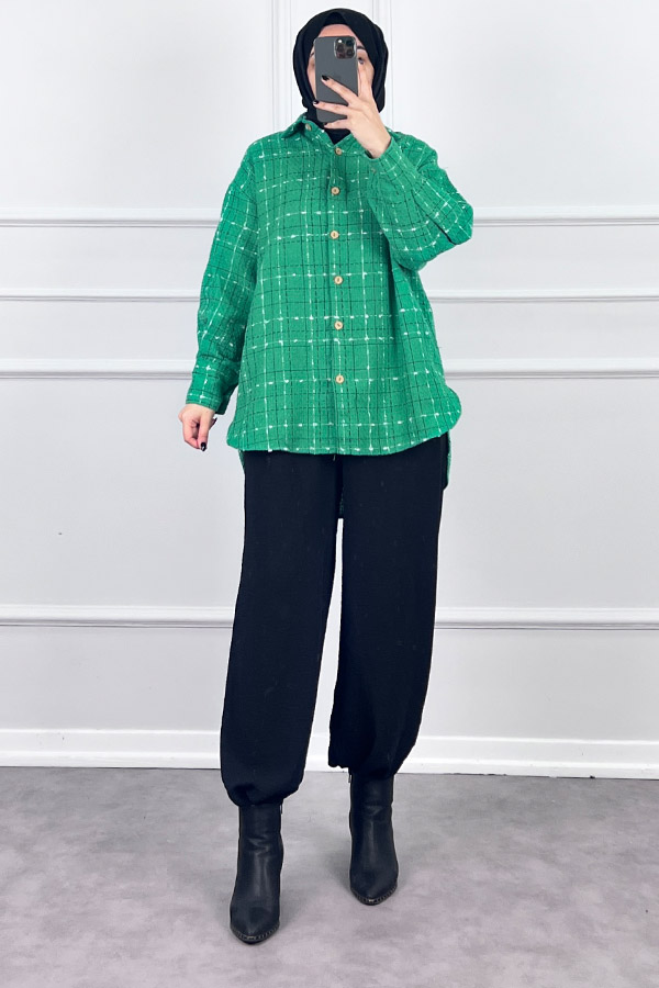 Arkası Uzun Tüvit Gömlek - Yesil