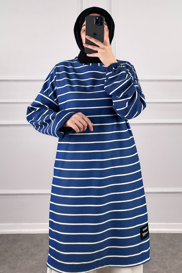 Armalı Çizgili Tunik - Mavi