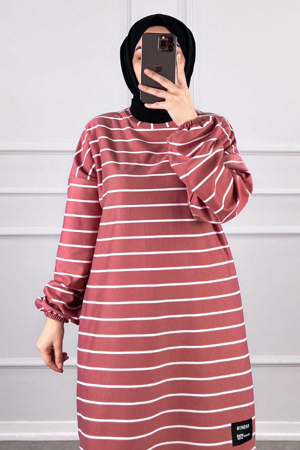 Armalı Çizgili Tunik - Pembe Armalı Çizgili Tunik - Pembe