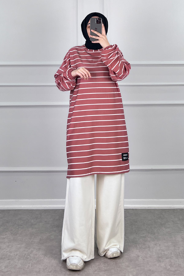 Armalı Çizgili Tunik - Pembe Armalı Çizgili Tunik - Pembe