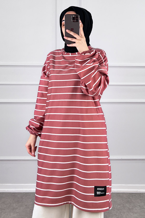 Armalı Çizgili Tunik - Pembe Armalı Çizgili Tunik - Pembe