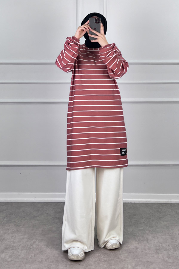 Armalı Çizgili Tunik - Pembe Armalı Çizgili Tunik - Pembe