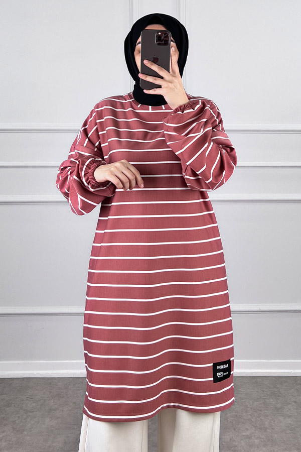 Armalı Çizgili Tunik - Pembe Armalı Çizgili Tunik - Pembe