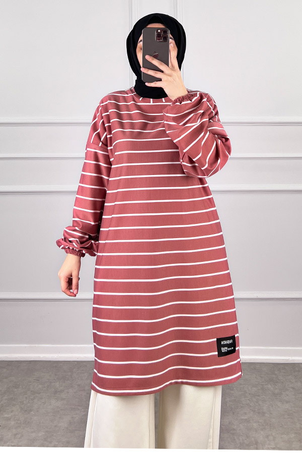 Armalı Çizgili Tunik - Pembe Armalı Çizgili Tunik - Pembe