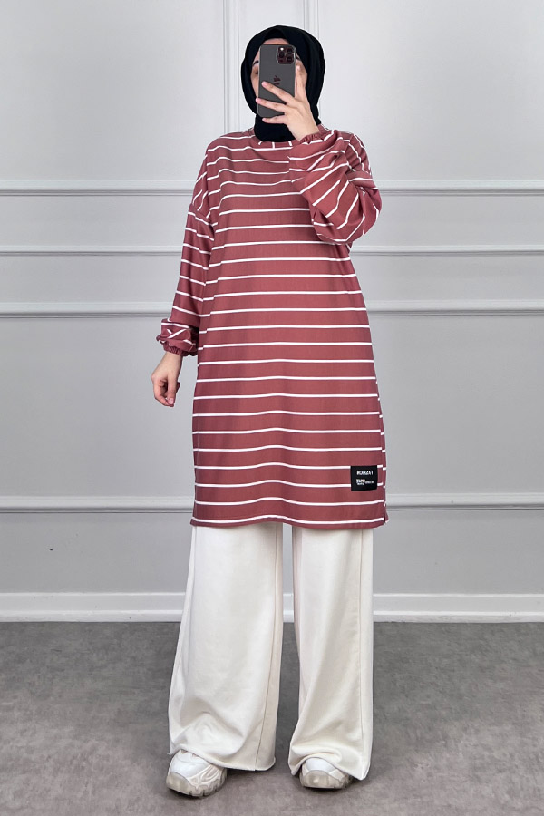 Armalı Çizgili Tunik - Pembe Armalı Çizgili Tunik - Pembe