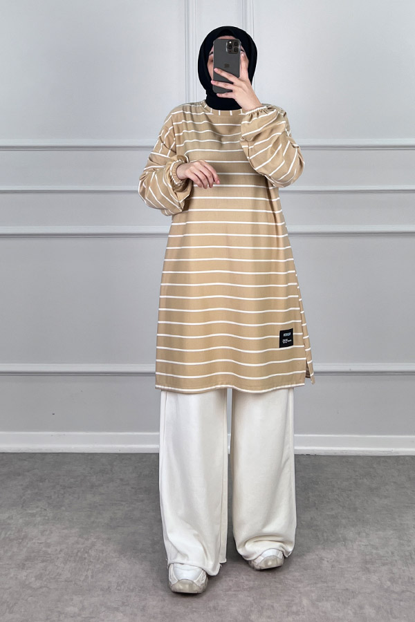 Armalı Çizgili Tunik - Sarı