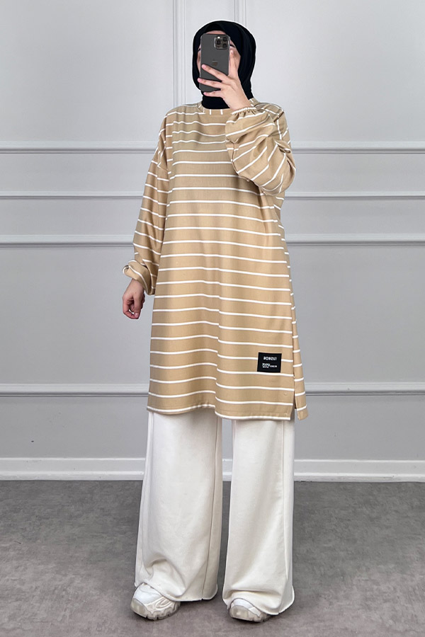 Armalı Çizgili Tunik - Sarı