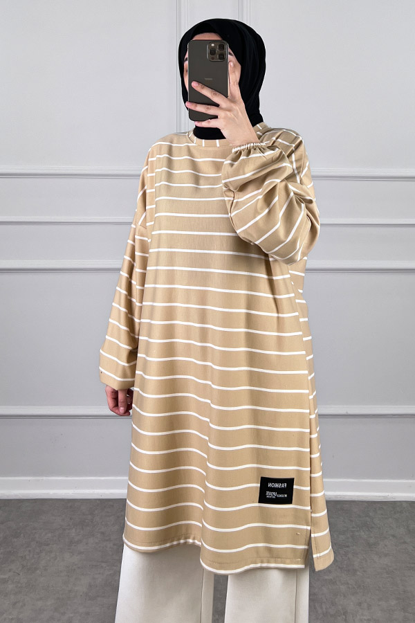 Armalı Çizgili Tunik - Sarı