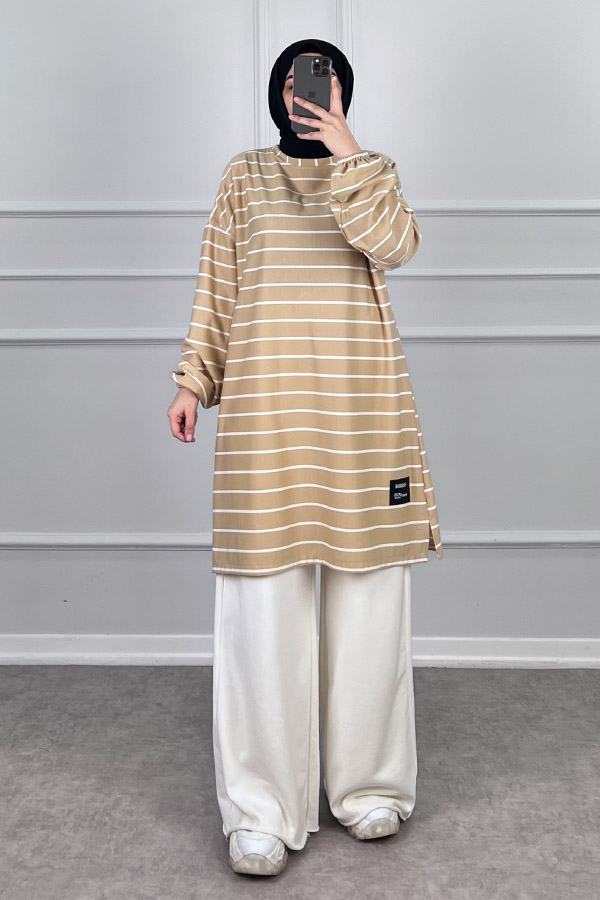 Armalı Çizgili Tunik - Sarı