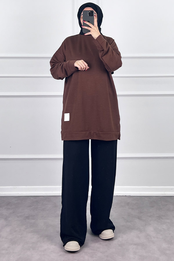 Armalı İki İplik Tunik - Kahverengi