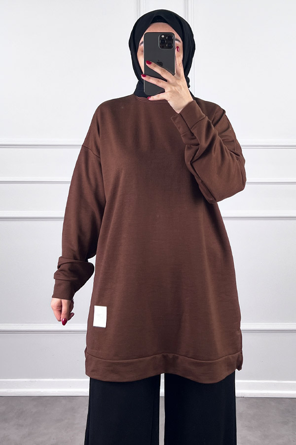 Armalı İki İplik Tunik - Kahverengi