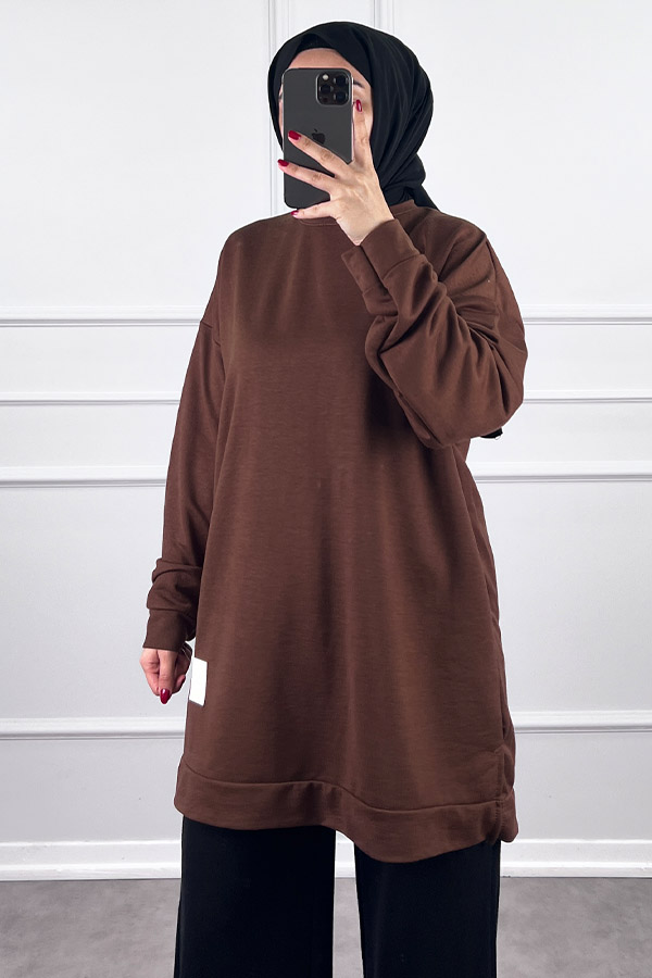 Armalı İki İplik Tunik - Kahverengi