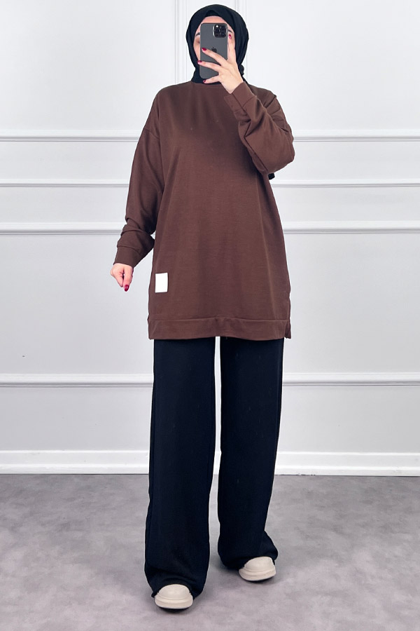 Armalı İki İplik Tunik - Kahverengi
