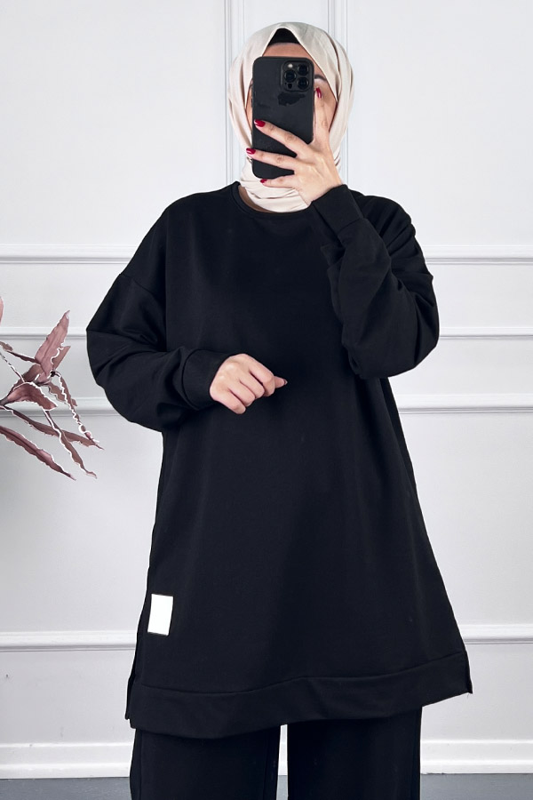 Armalı İki İplik Tunik - Siyah