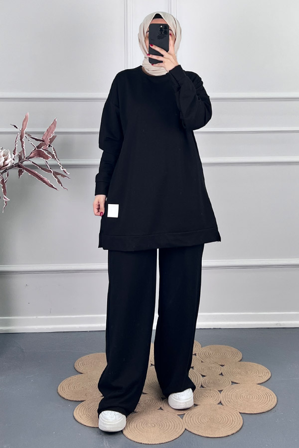 Armalı İki İplik Tunik - Siyah