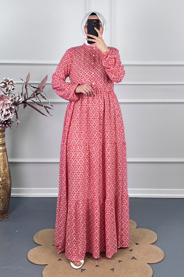 Astarlı Penye Elbise - Kırmızı