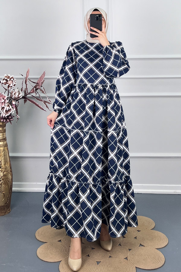 Baklava Desenli Elbise