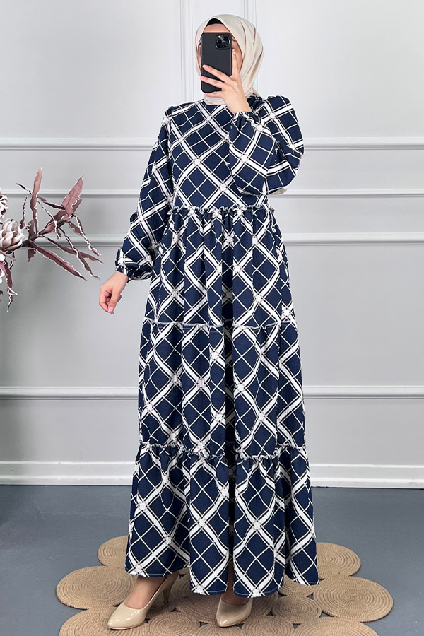 Baklava Desenli Elbise