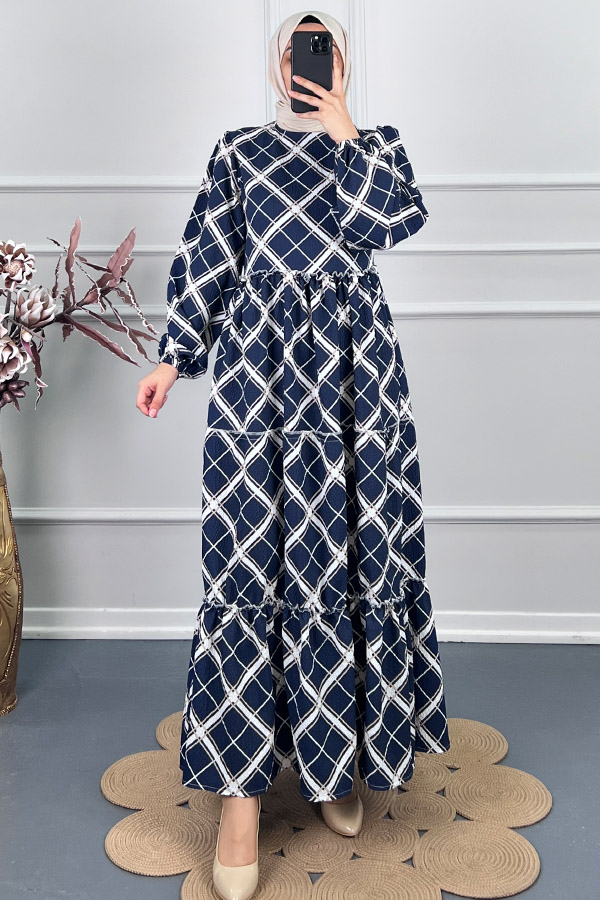 Baklava Desenli Elbise