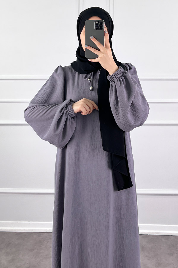 Balon Kol Ferace Elbise - Gri