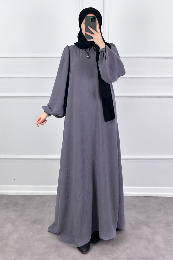 Balon Kol Ferace Elbise - Gri
