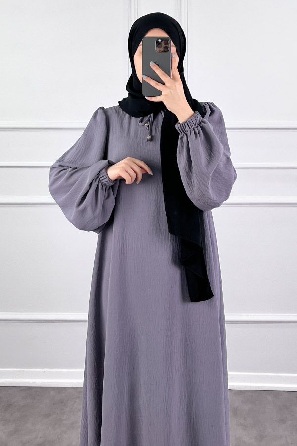 Balon Kol Ferace Elbise - Gri