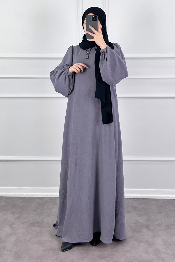 Balon Kol Ferace Elbise - Gri