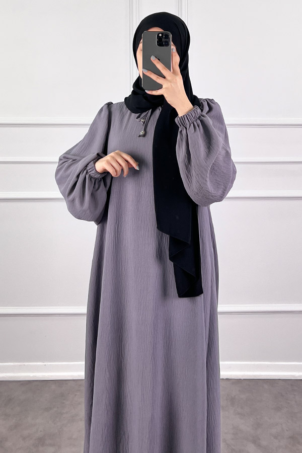 Balon Kol Ferace Elbise - Gri