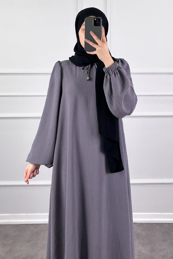 Balon Kol Ferace Elbise - Gri