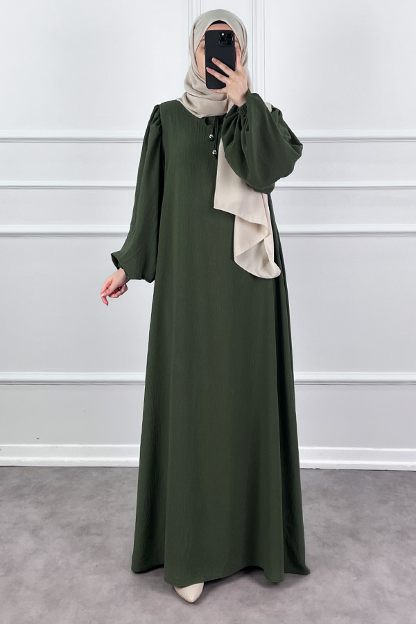 Balon Kol Ferace Elbise - Haki