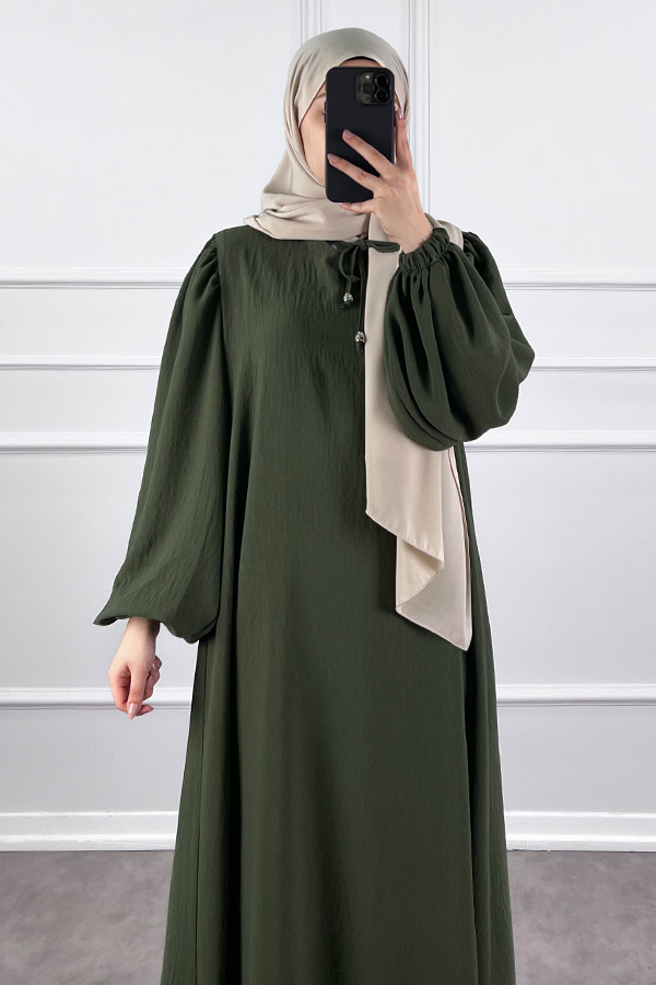 Balon Kol Ferace Elbise - Haki