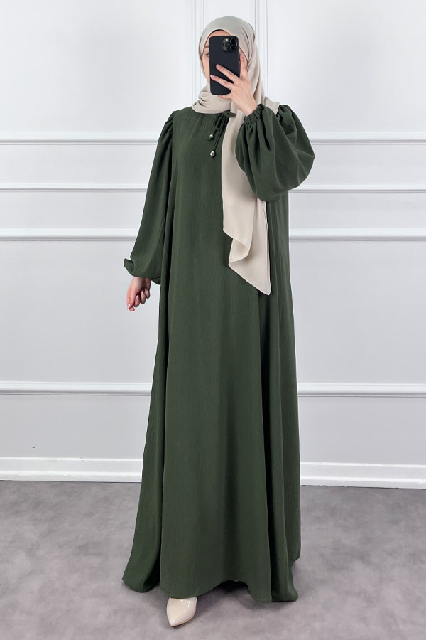 Balon Kol Ferace Elbise - Haki