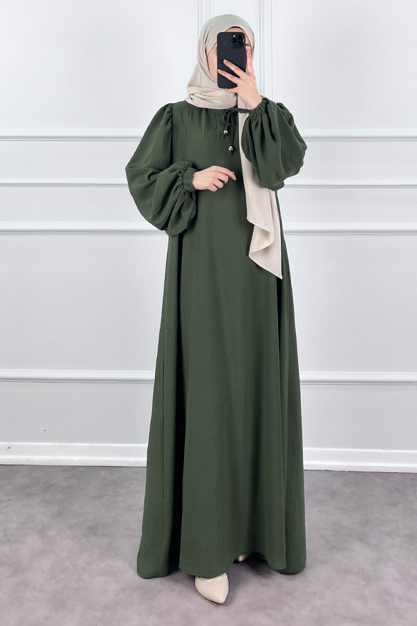 Balon Kol Ferace Elbise - Haki