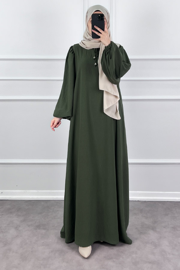Balon Kol Ferace Elbise - Haki