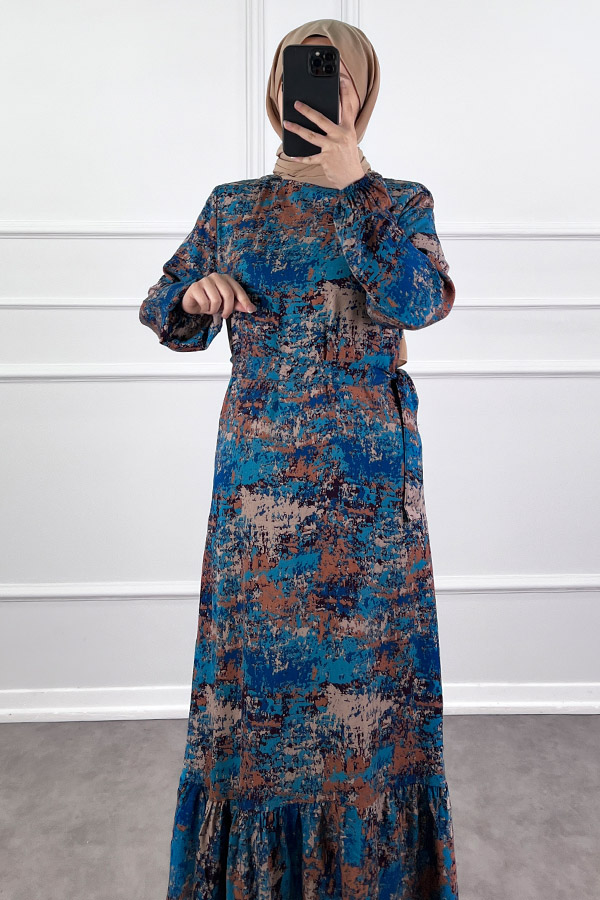 Batik Desenli Elbise - Lacivert