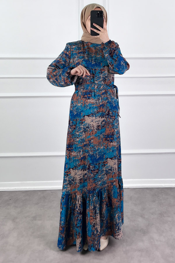 Batik Desenli Elbise - Lacivert