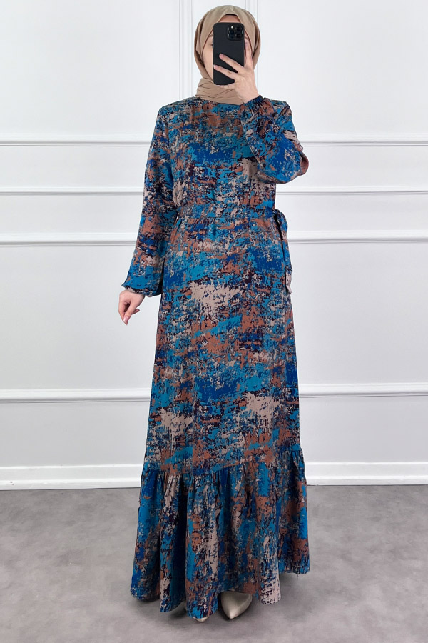 Batik Desenli Elbise - Lacivert