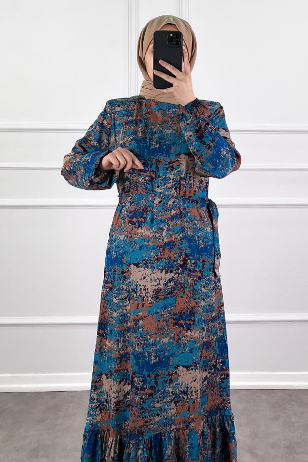 Batik Desenli Elbise - Lacivert