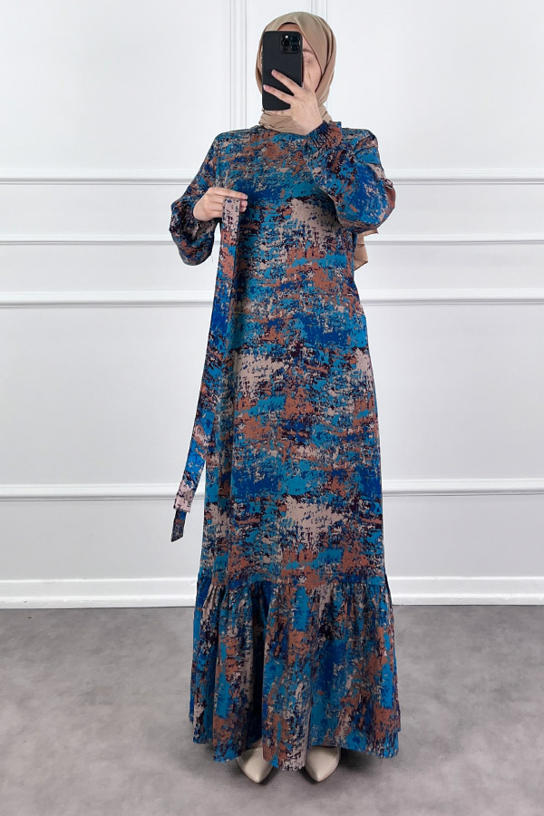 Batik Desenli Elbise - Lacivert