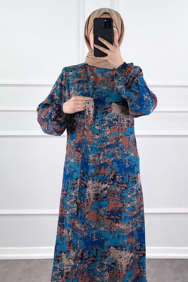 Batik Desenli Elbise - Lacivert