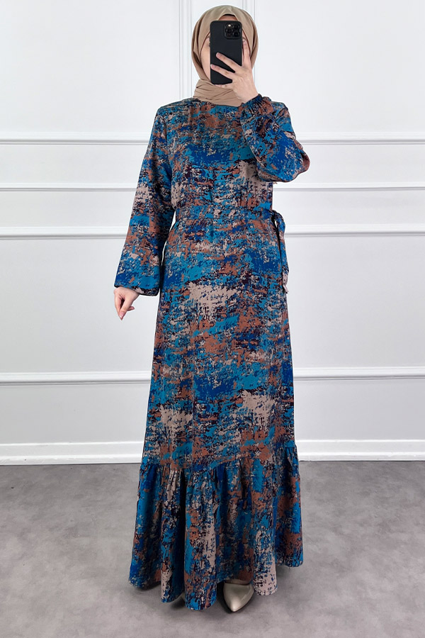 Batik Desenli Elbise - Lacivert