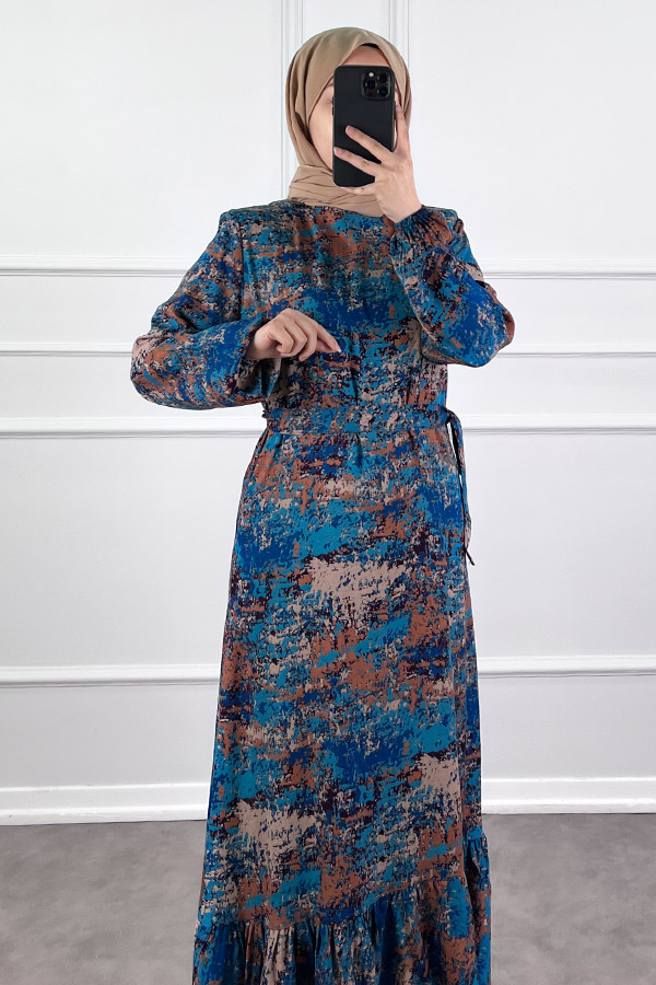 Batik Desenli Elbise - Lacivert