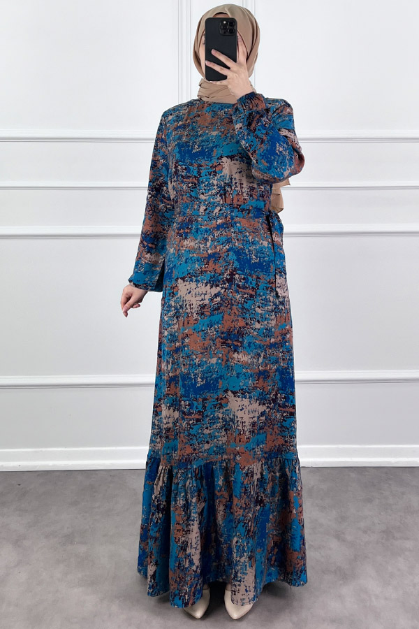 Batik Desenli Elbise - Lacivert