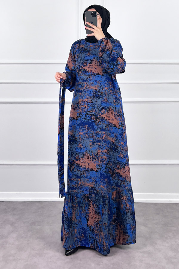 Batik Desenli Elbise - Mavi