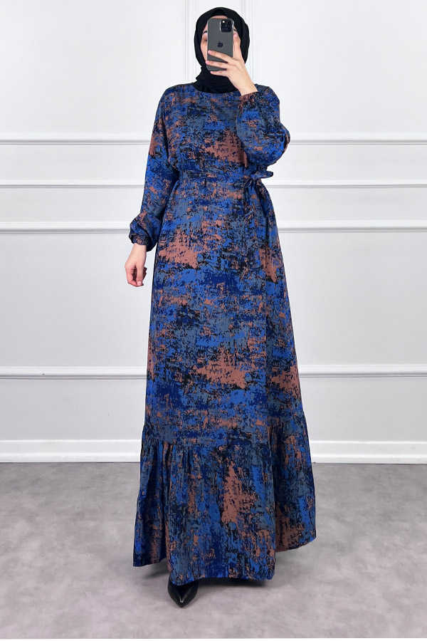 Batik Desenli Elbise - Mavi