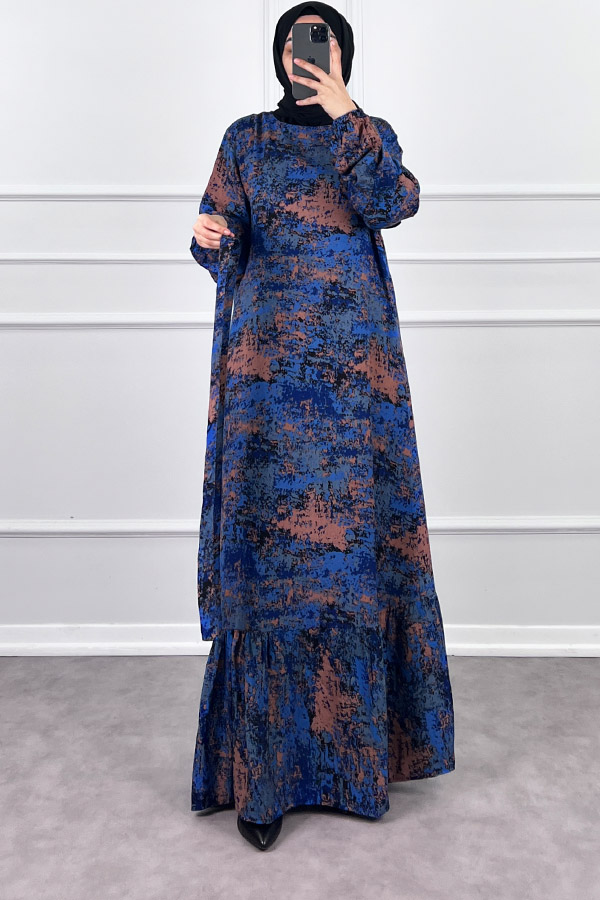 Batik Desenli Elbise - Mavi